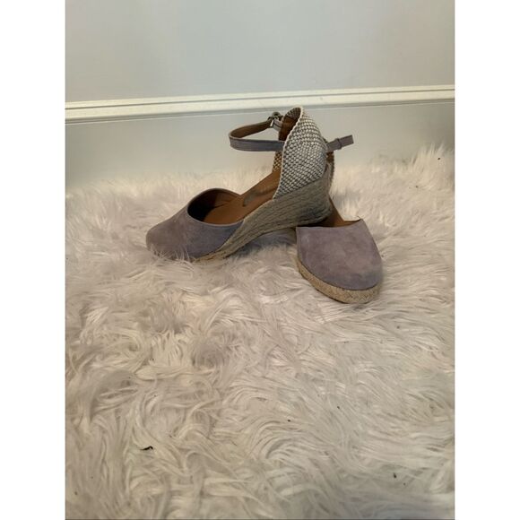 Paseart suede wedge espadrille sandals sz 9 w/ankle strap lavender & jute - Picture 1 of 8